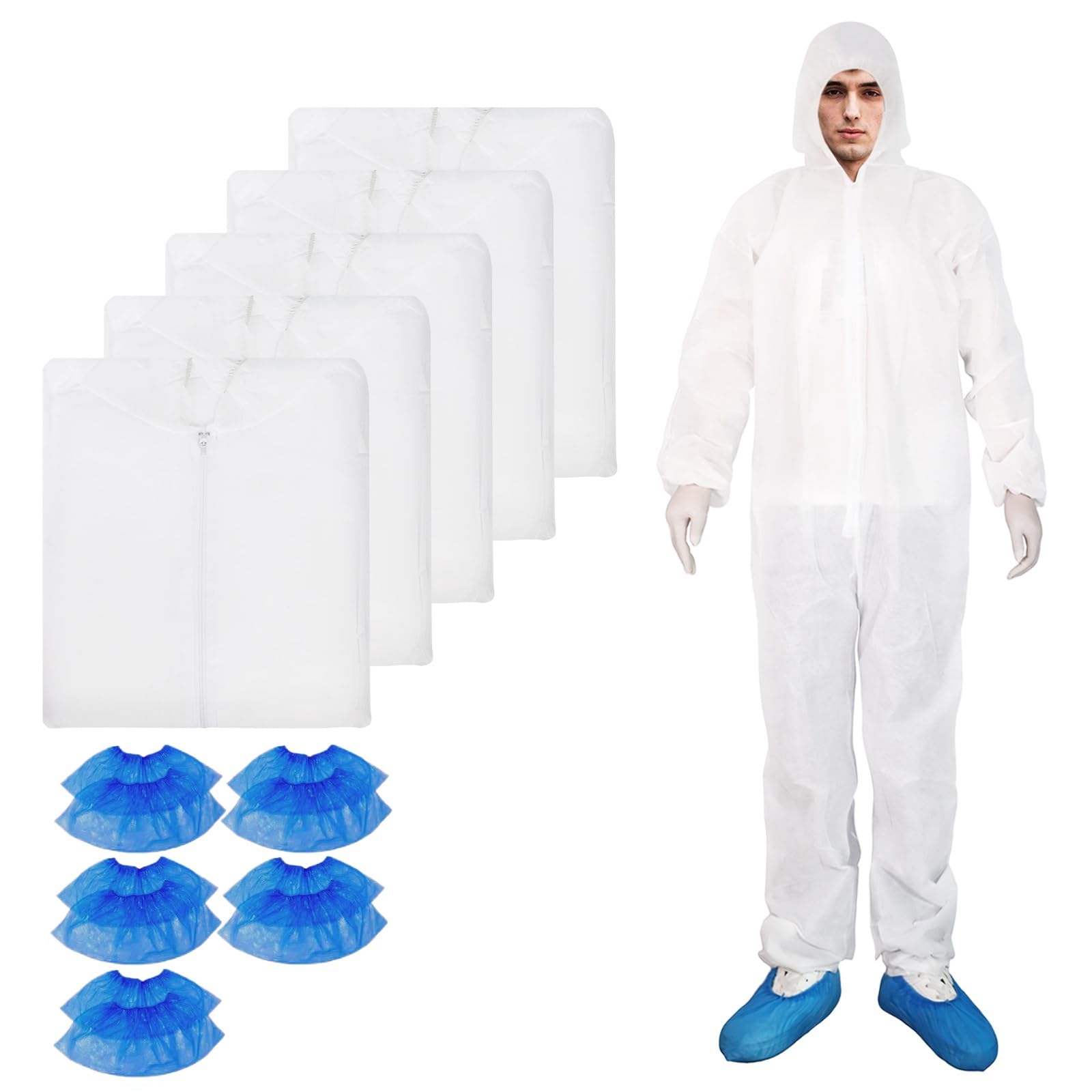ETERNA Hazmat Suits- 5 Pack Disposable Protective Coveralls